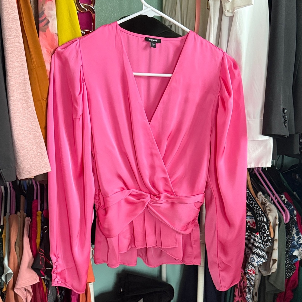 Elegant Pink Wrap Blouse